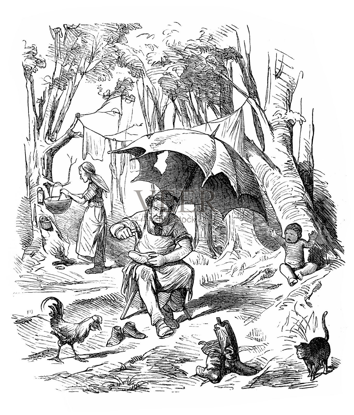 无家可归的家庭插画图片素材