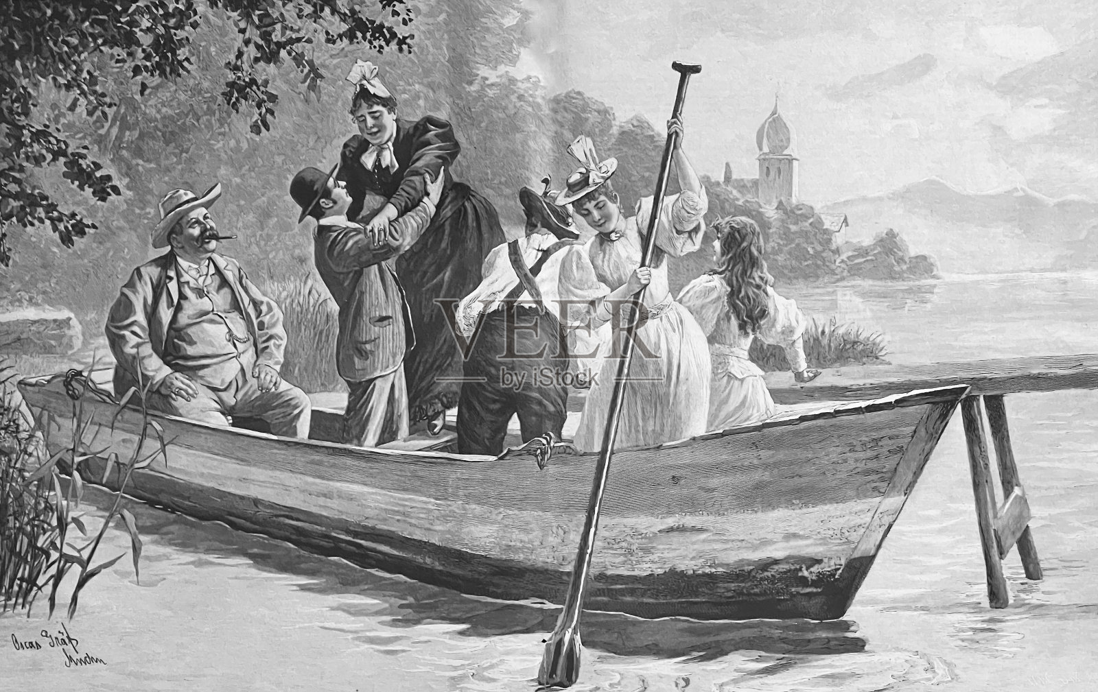 快乐的划船插画图片素材