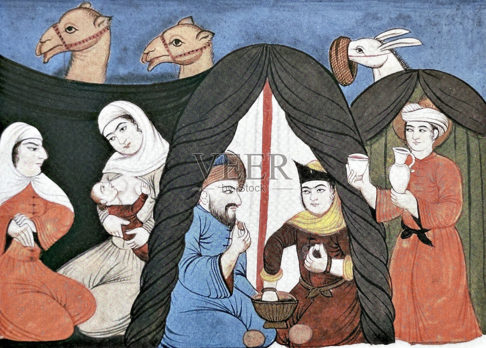 麦加附近乌卡兹集市上古莱什部落的阿拉伯人插画图片素材