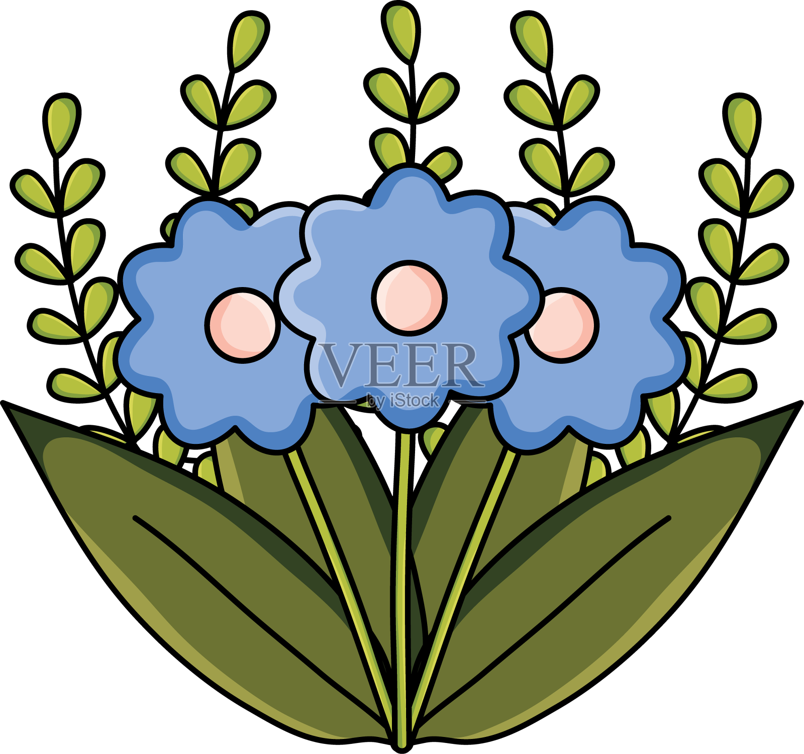 可爱的花园与树叶花束设计元素图片