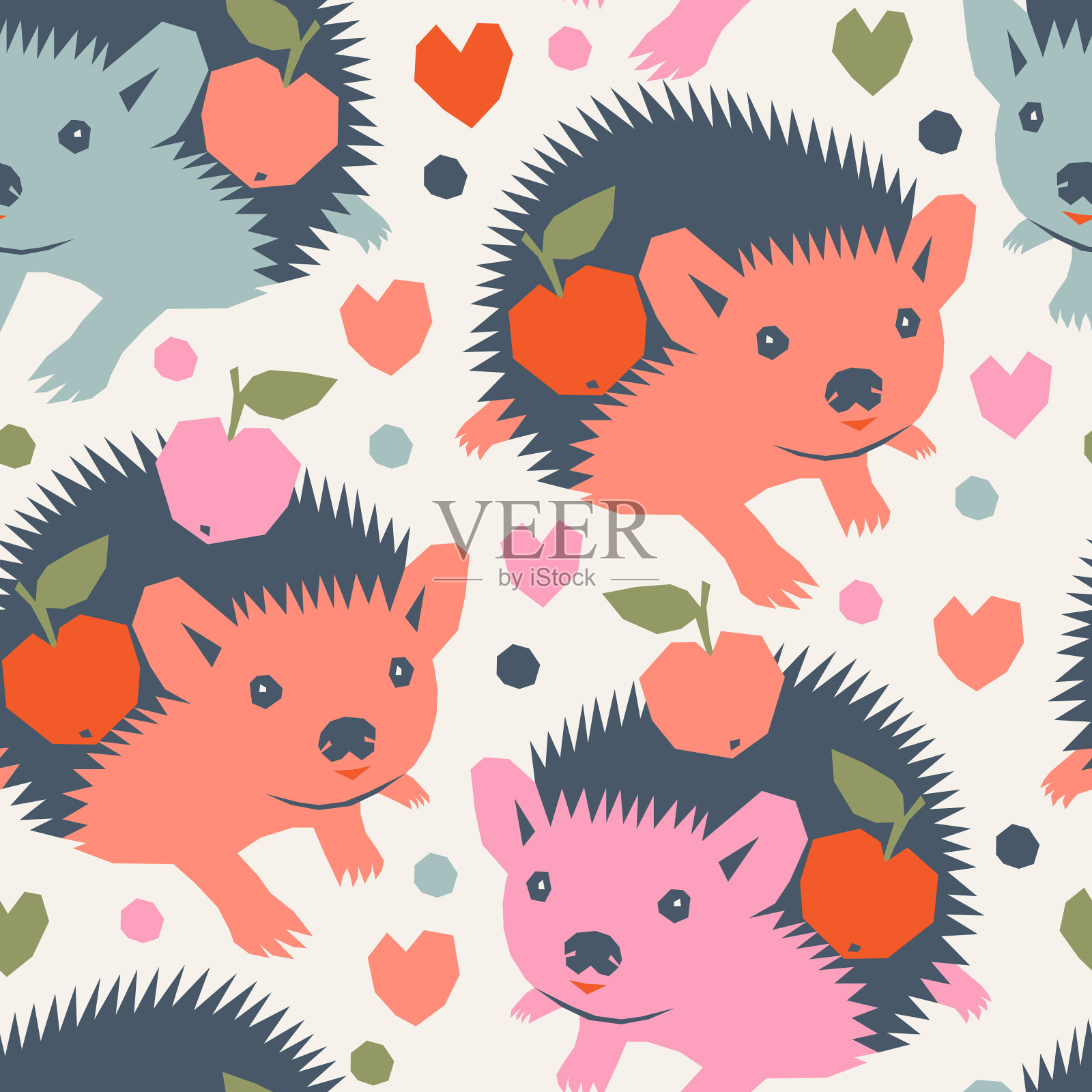 无缝图案与可爱有趣的刺猬插画图片素材