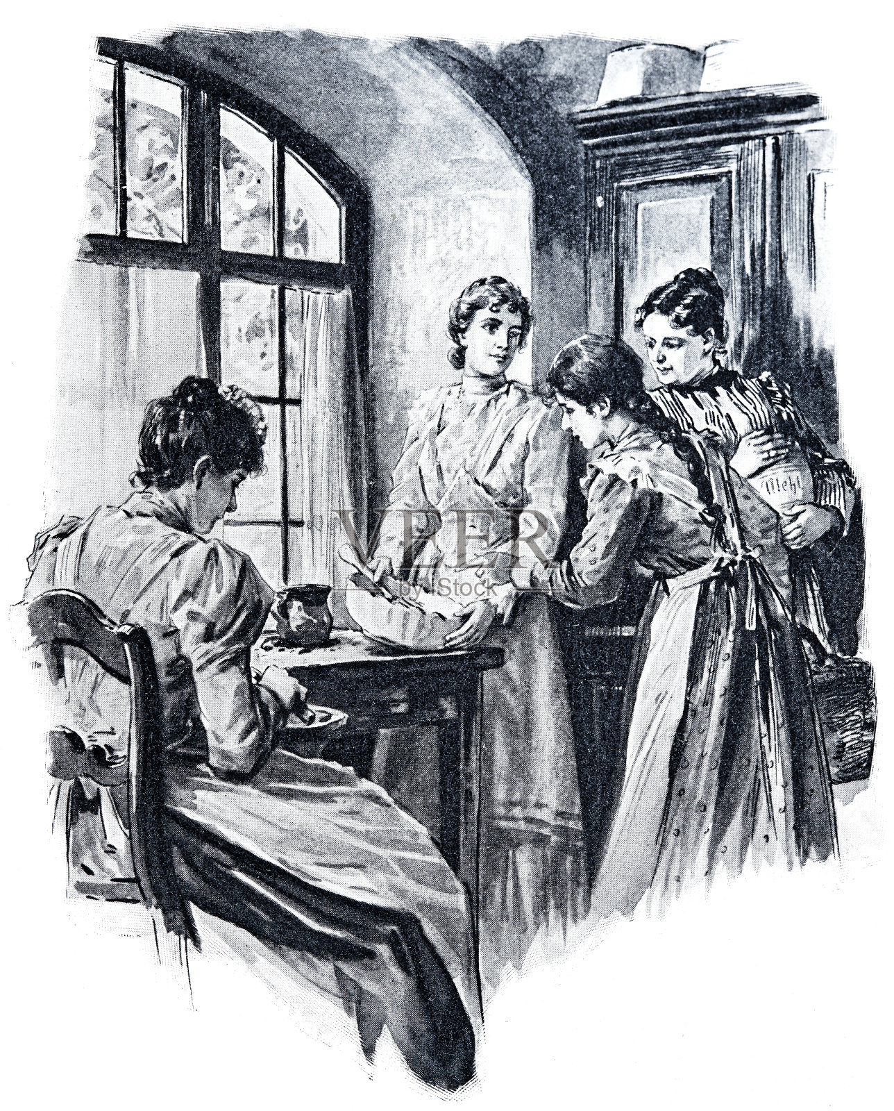 女人在厨房做饭插画图片素材