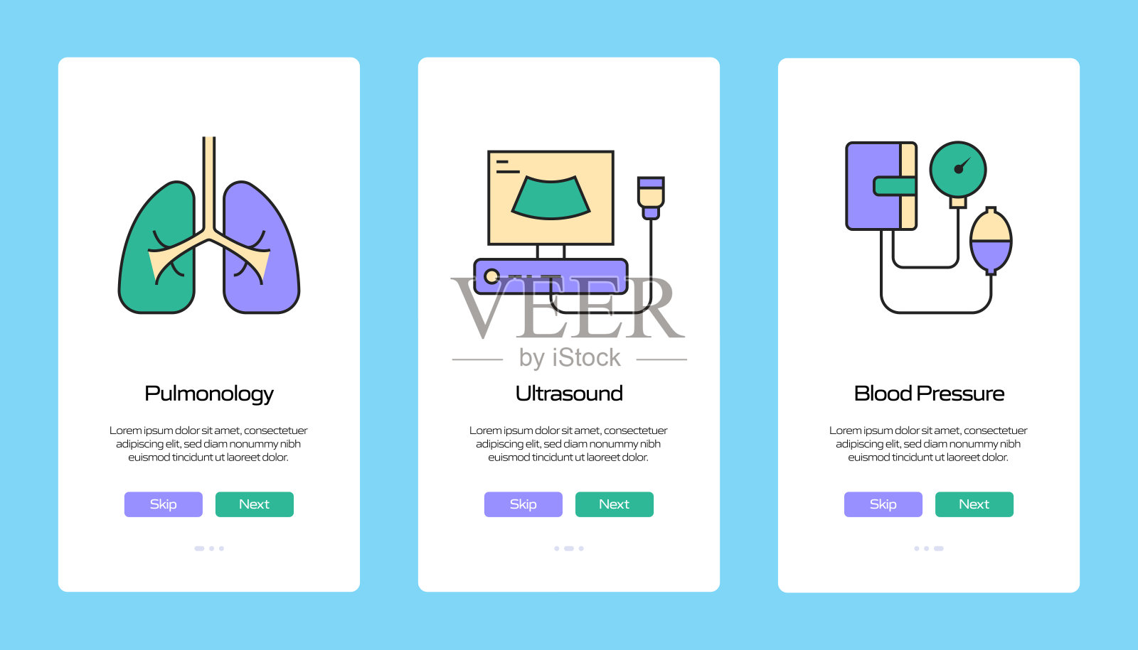 带图标的移动应用程序页面屏幕。UI设计模板矢量插图插画图片素材