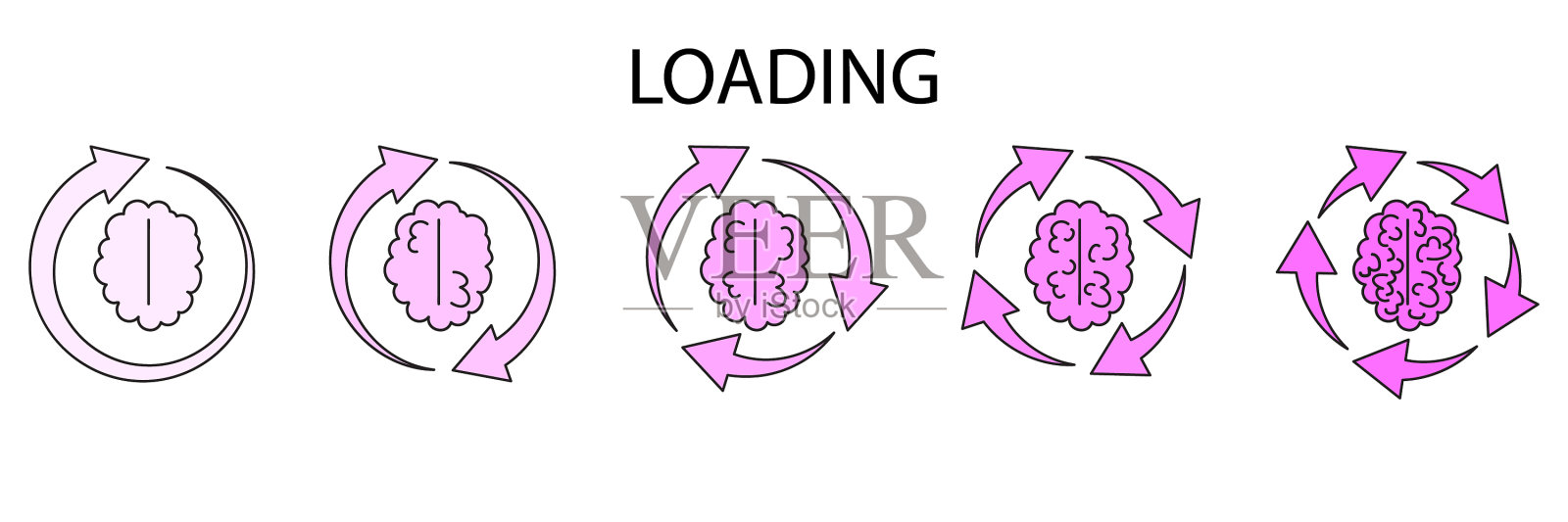 大脑加载图标箭头粉色符号插画图片素材
