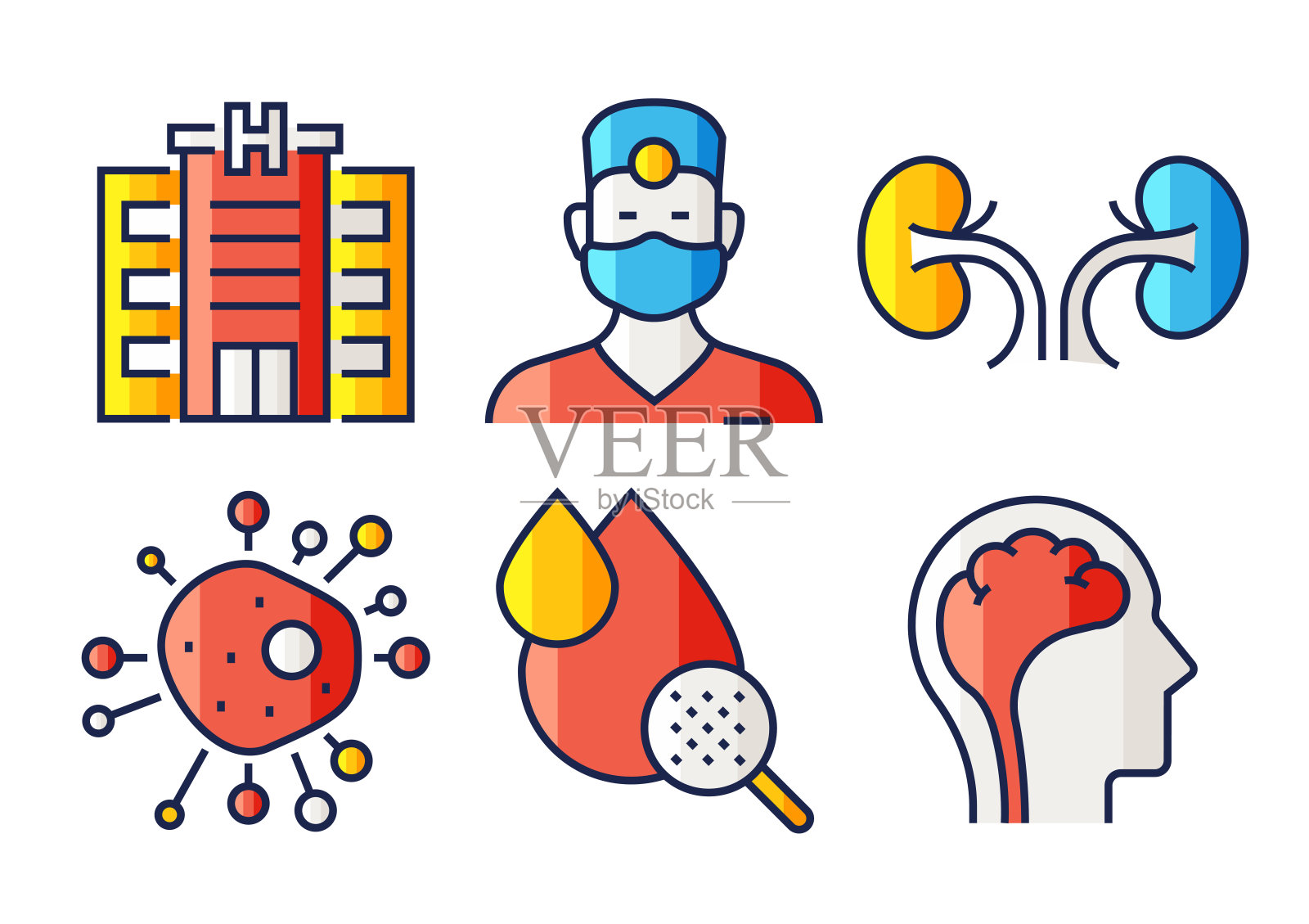医疗保健和医疗平面线图标，轮廓矢量符号插图。插画图片素材