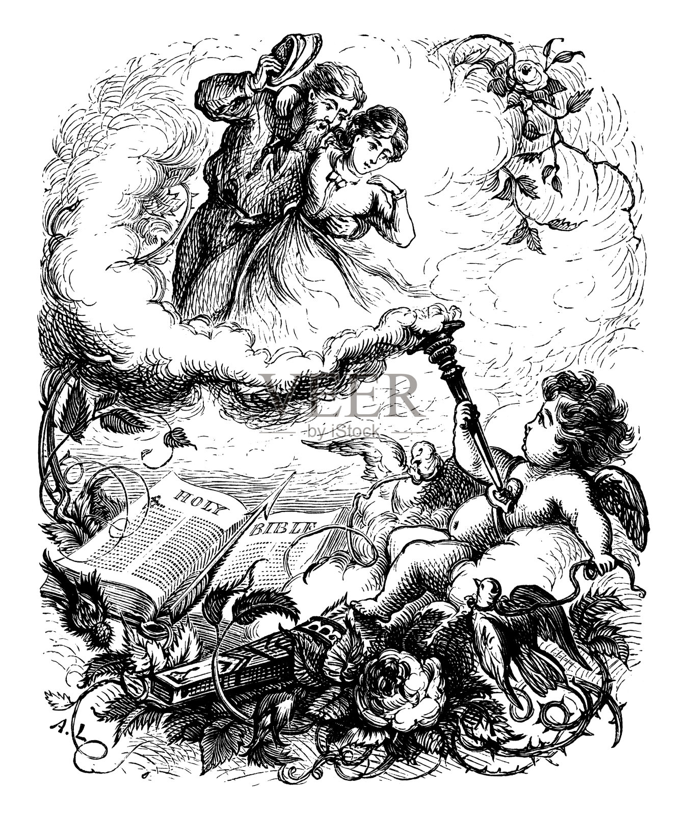 一对情侣升入天堂插画图片素材