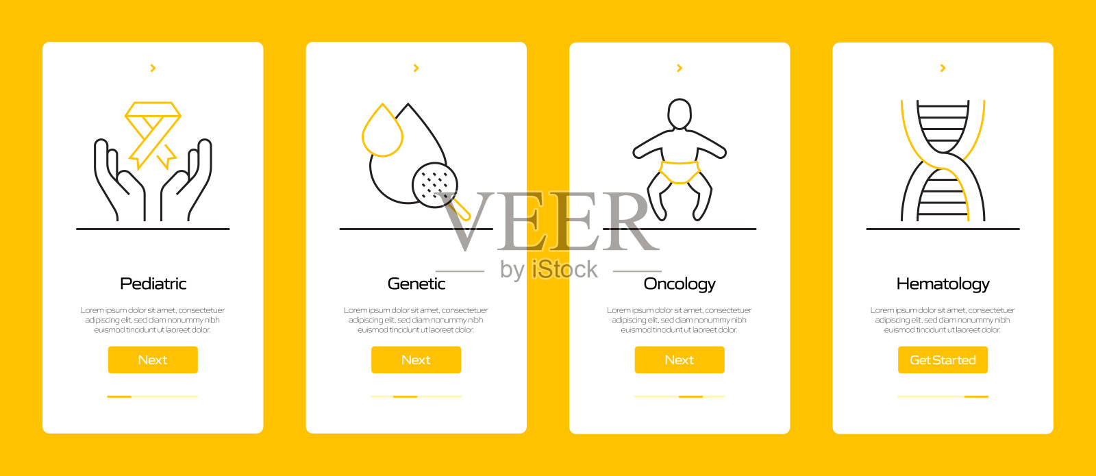 带图标的移动应用程序页面屏幕上的医疗保健和医疗概念。用户体验，用户界面设计模板矢量插图插画图片素材