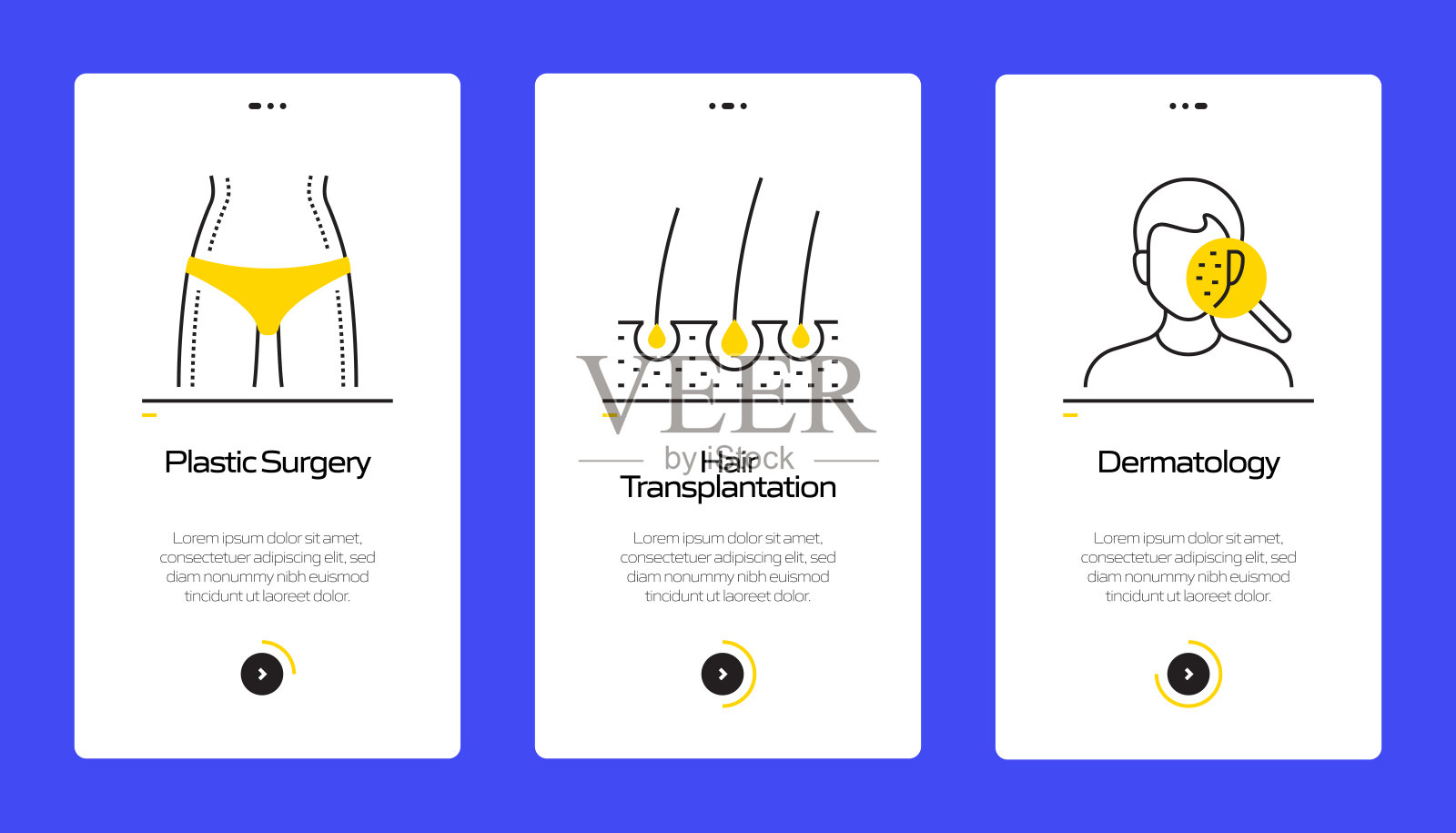 带图标的移动应用程序页面屏幕上的医疗保健和医疗概念。用户体验，用户界面设计模板矢量插图插画图片素材