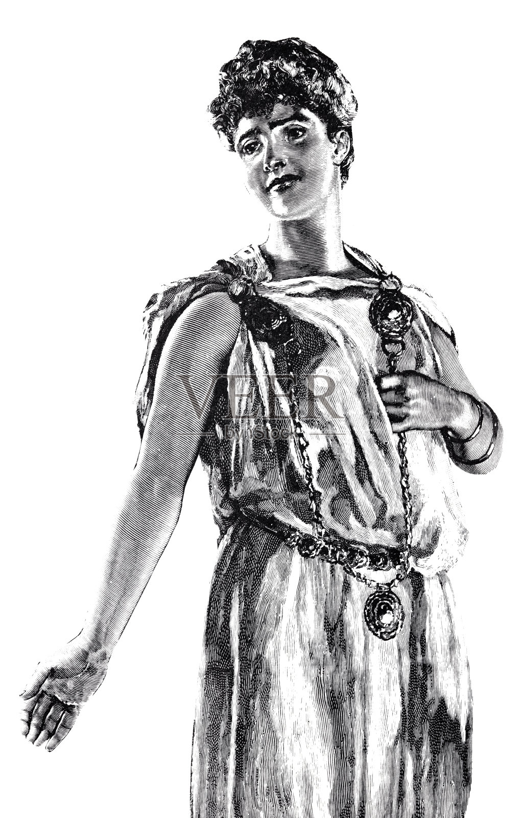 女人期待地望向一旁，右手准备握手插画图片素材