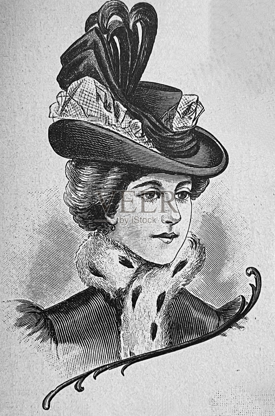 冬季女式帽子时尚插画图片素材