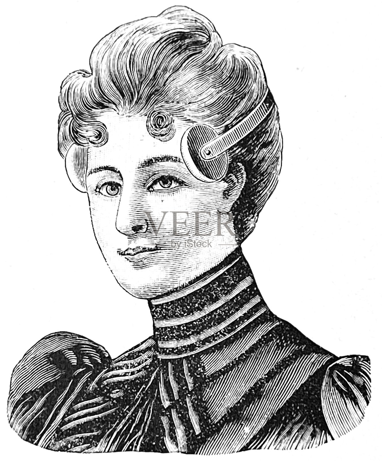 抗偏头痛的工具，由一位年轻女性提供插画图片素材