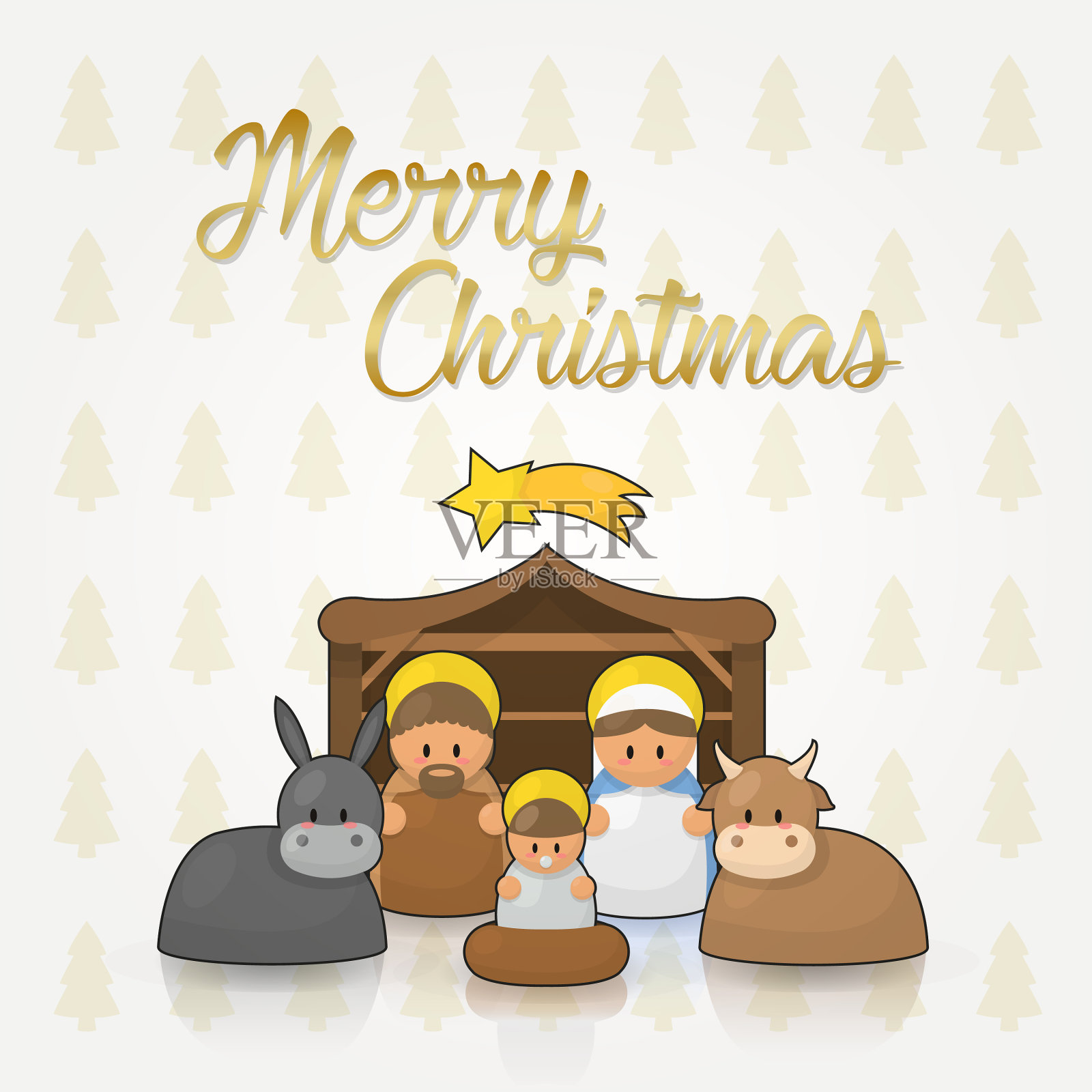 圣诞快乐，马槽明信片插画图片素材
