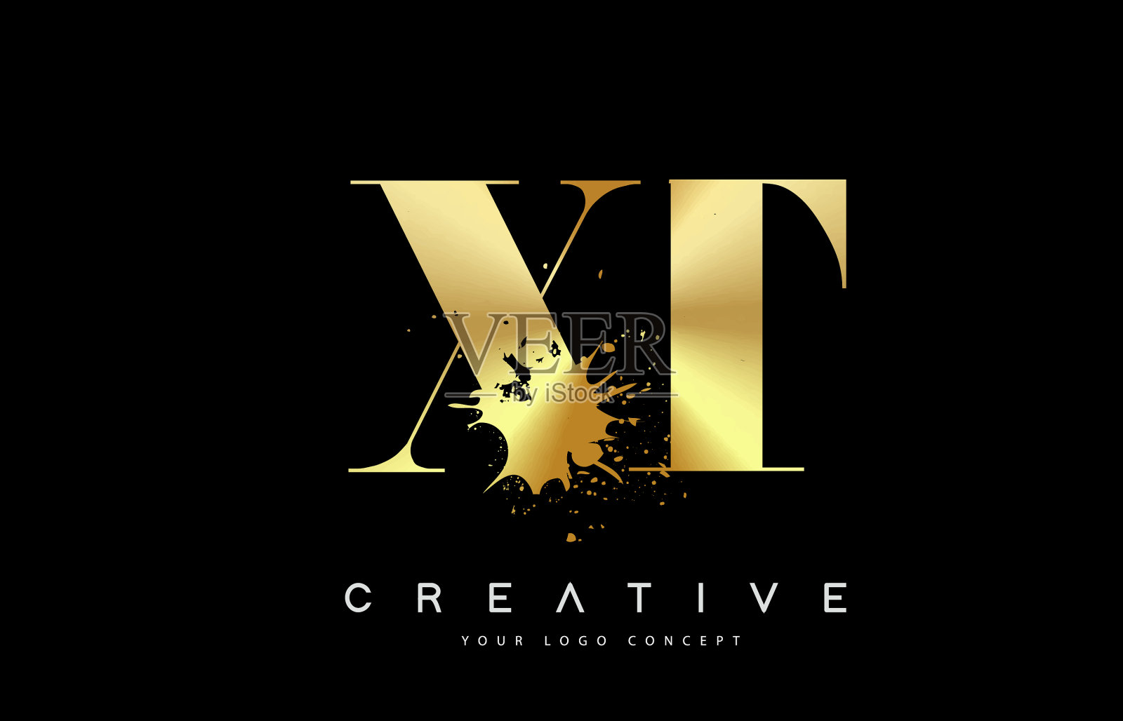 xt xt字母标志与黄金熔化金属飞溅插画图片素材