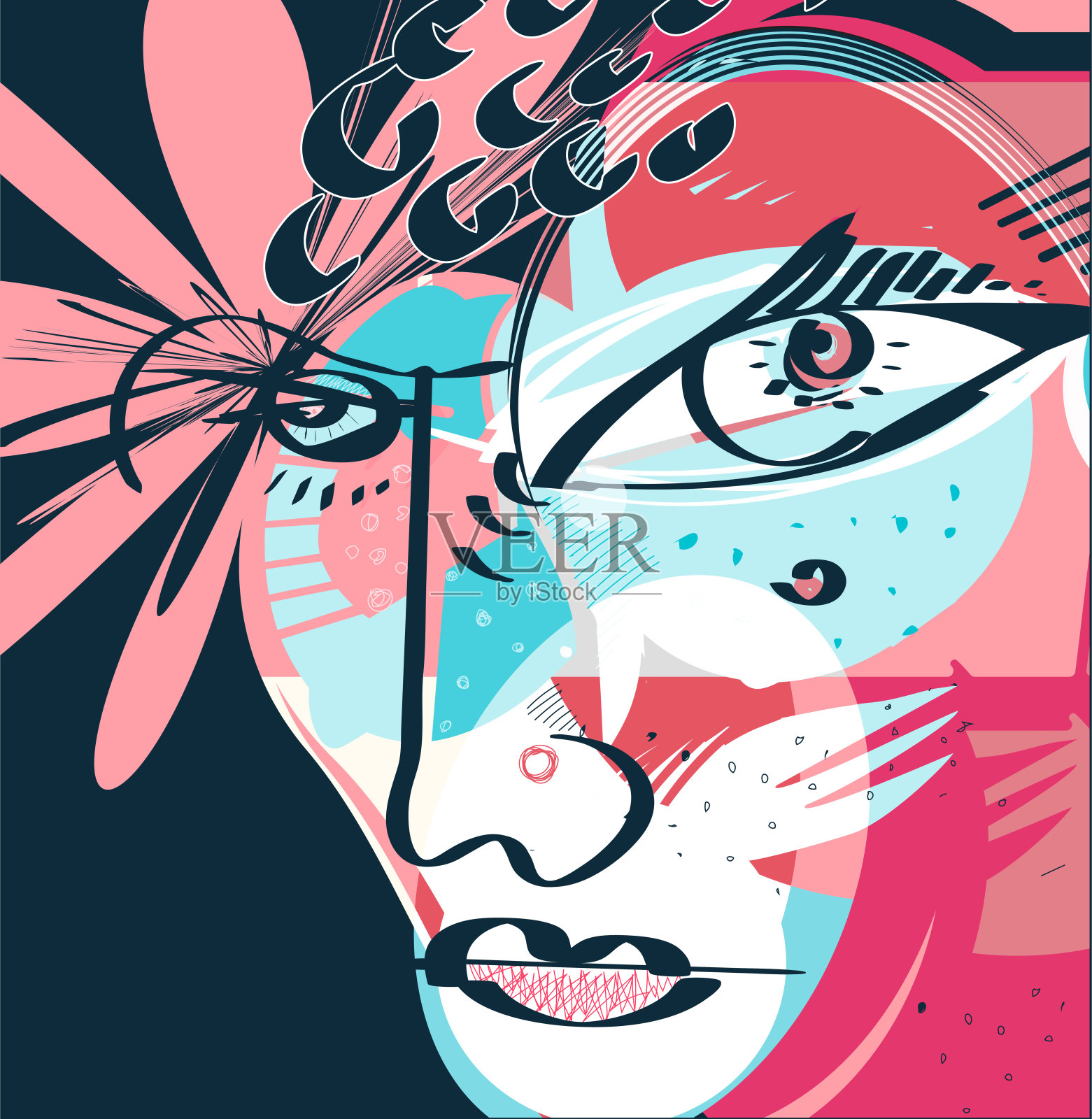 超现实手绘的人脸矢量草图插画图片素材