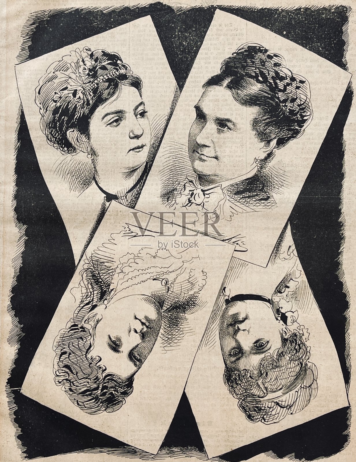 女士四重奏在桌子上打牌插画图片素材