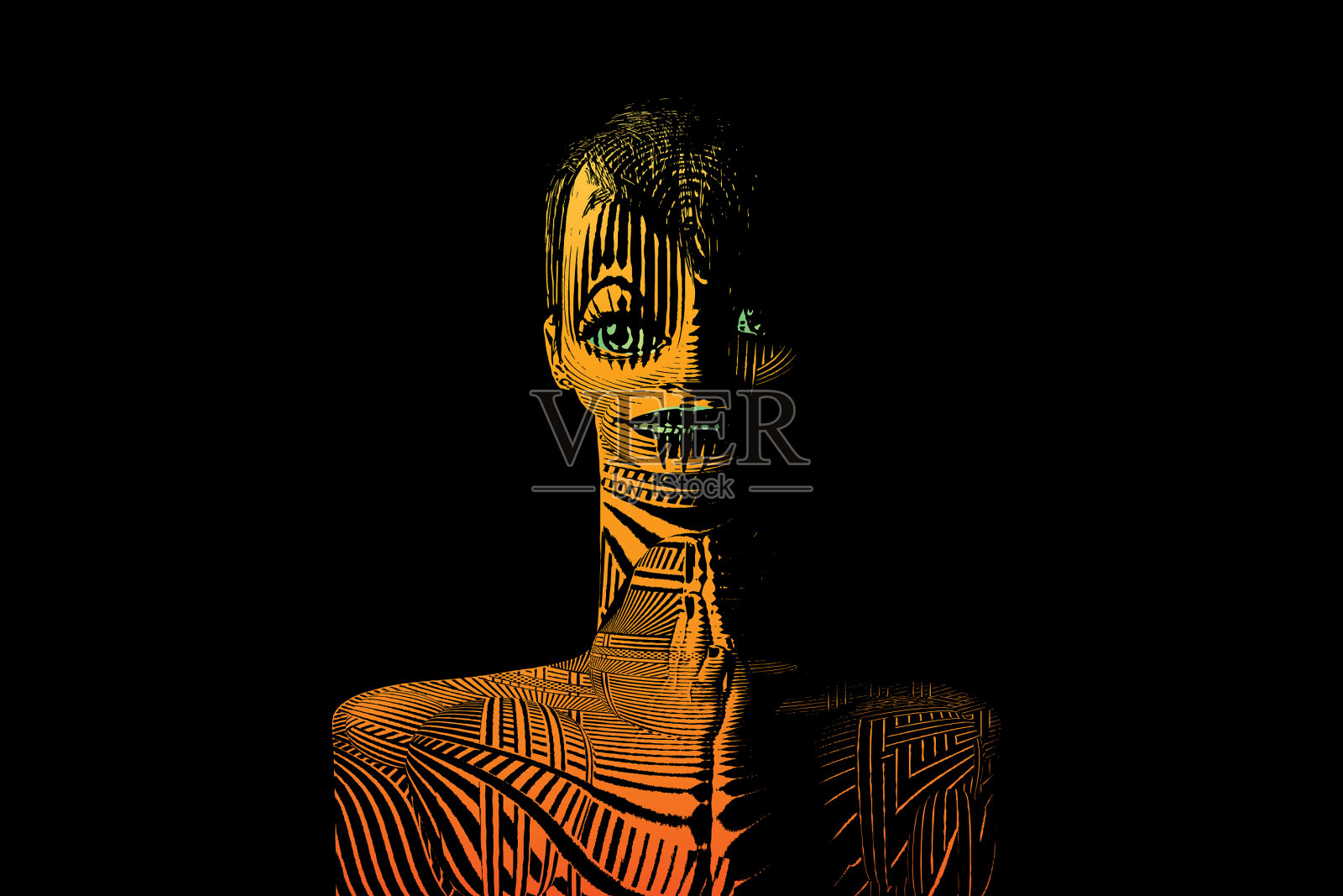 有纹身的可怕女外星人插画图片素材