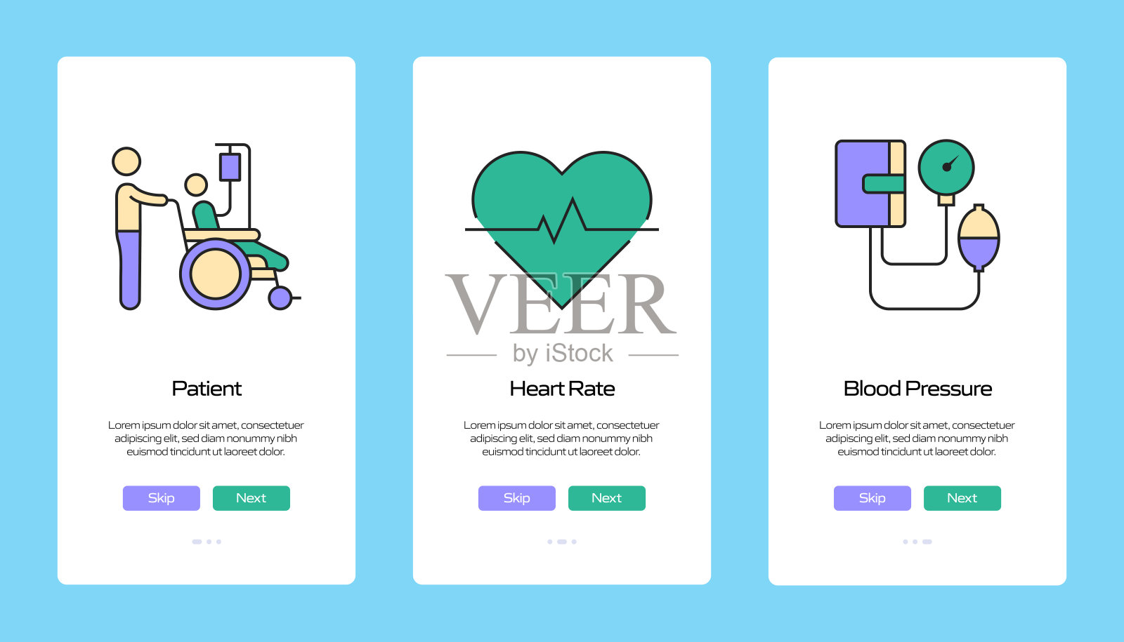 带图标的移动应用程序页面屏幕。UI设计模板矢量插图插画图片素材