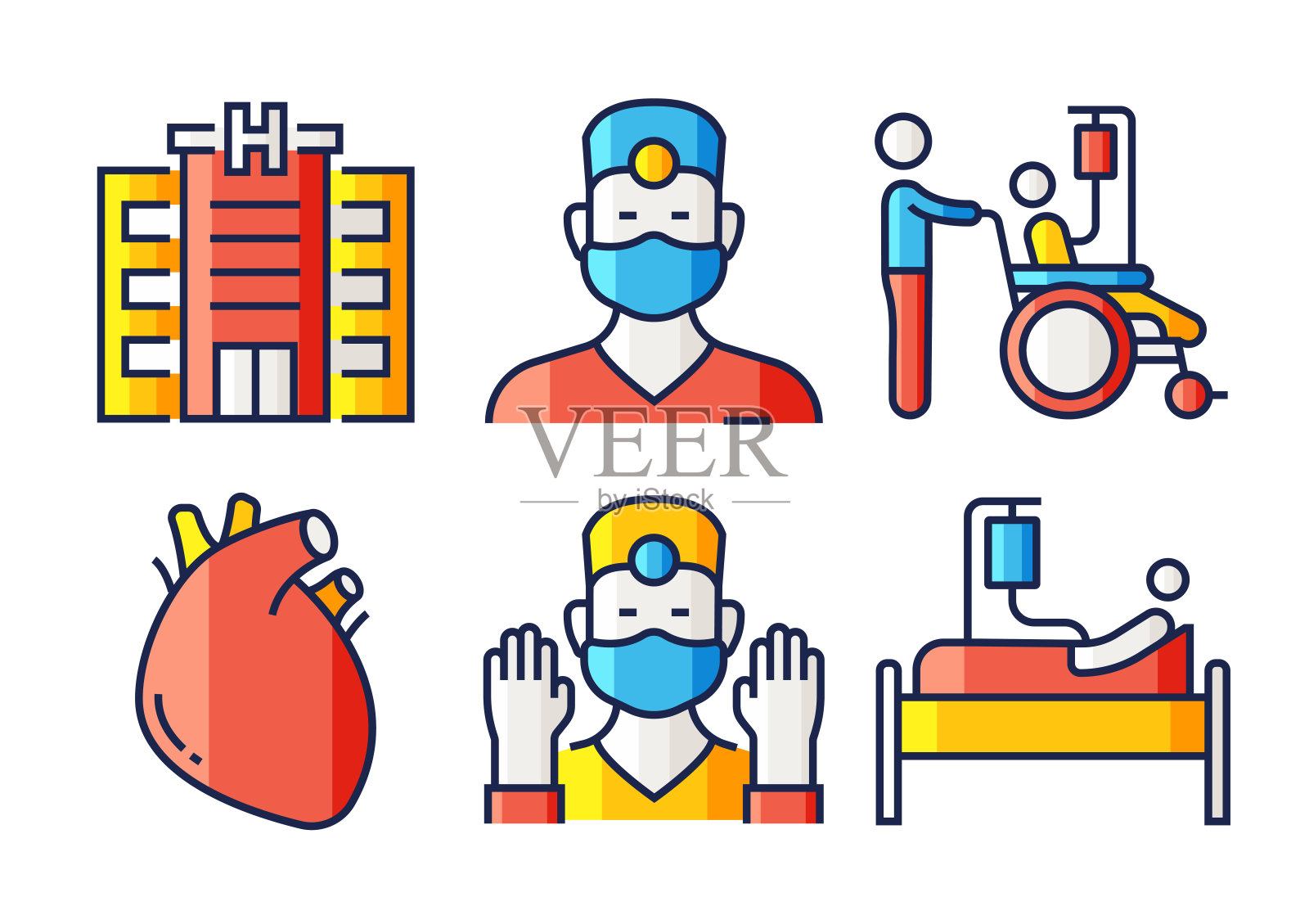 医疗保健和医疗平面线图标，轮廓向量符号插图。插画图片素材