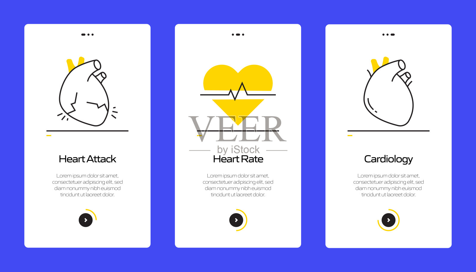 带图标的移动应用程序页面屏幕上的医疗保健和医疗概念。用户体验，用户界面设计模板矢量插图插画图片素材