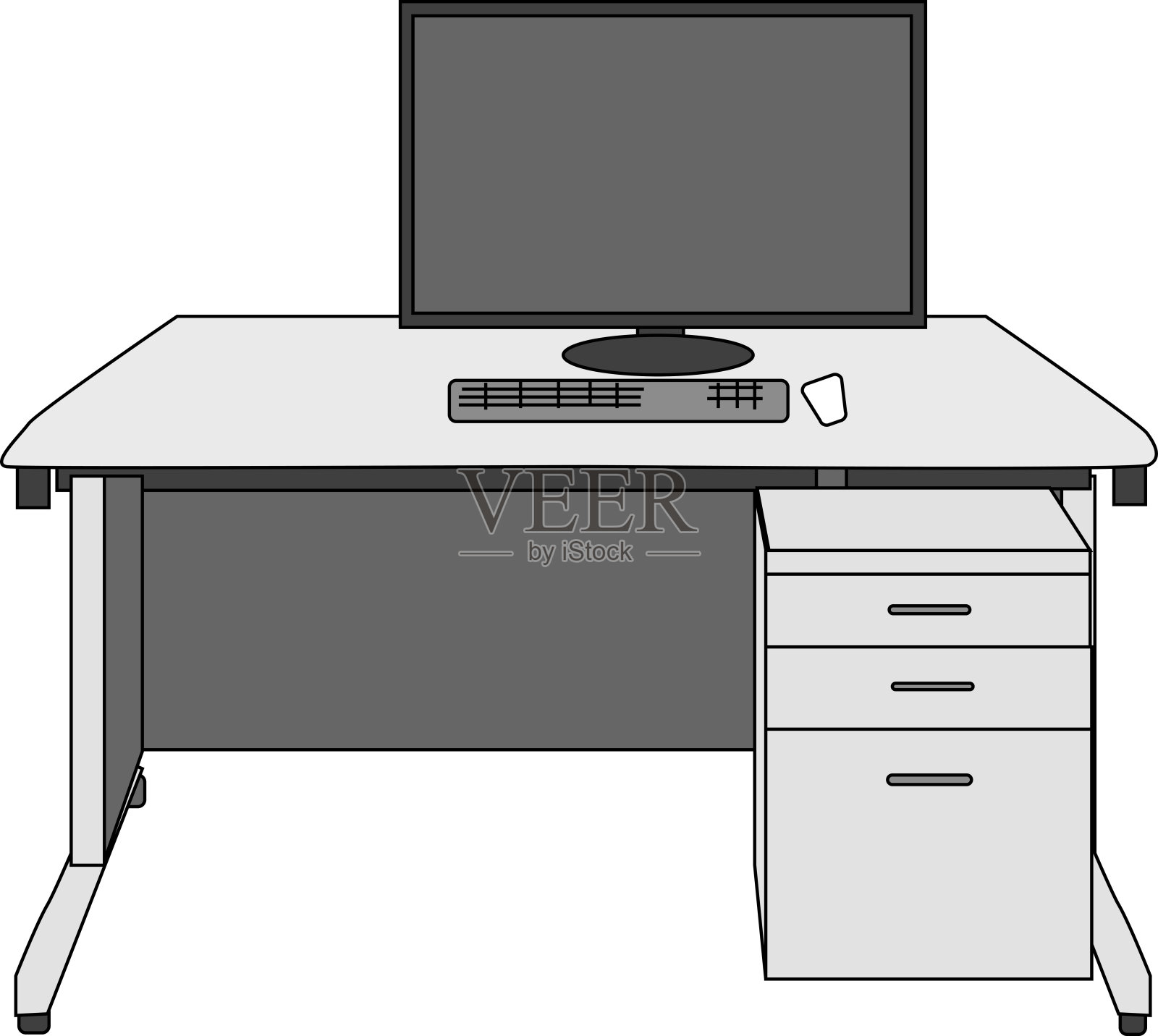 办公桌上一台电脑的插图插画图片素材