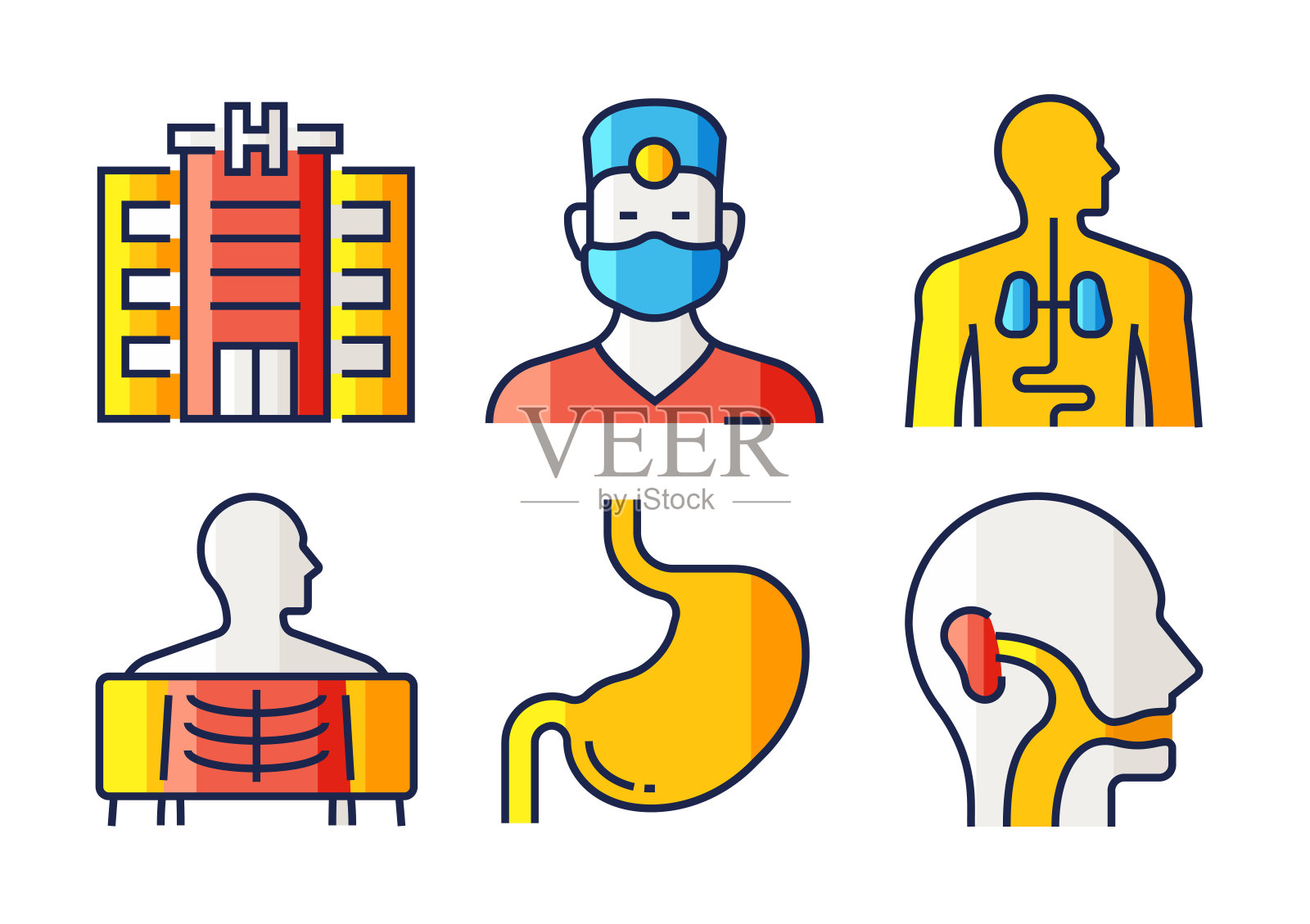 医疗保健和医疗平面线图标，轮廓矢量符号插图。插画图片素材