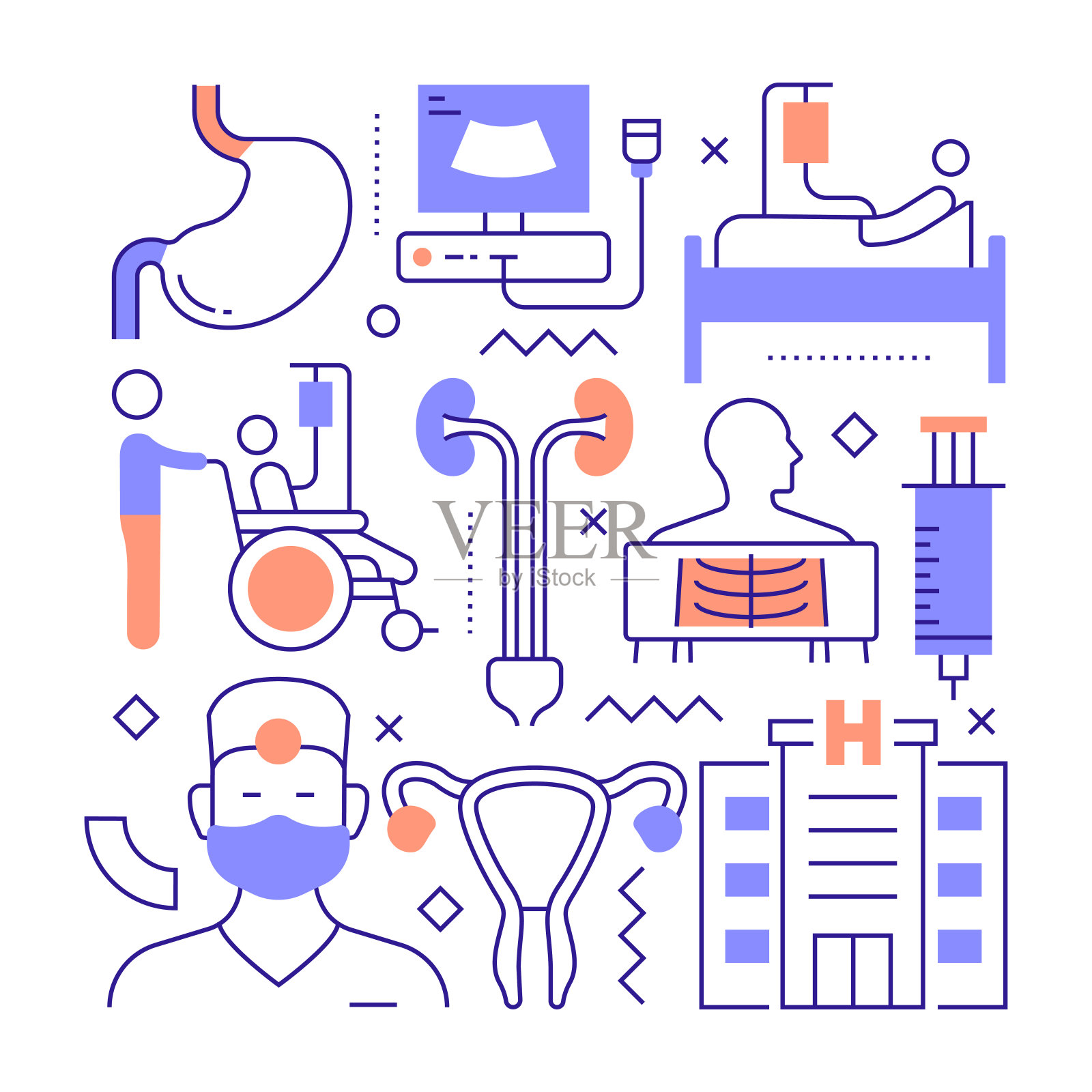 医疗保健和医疗相关的现代线条风格矢量插图插画图片素材