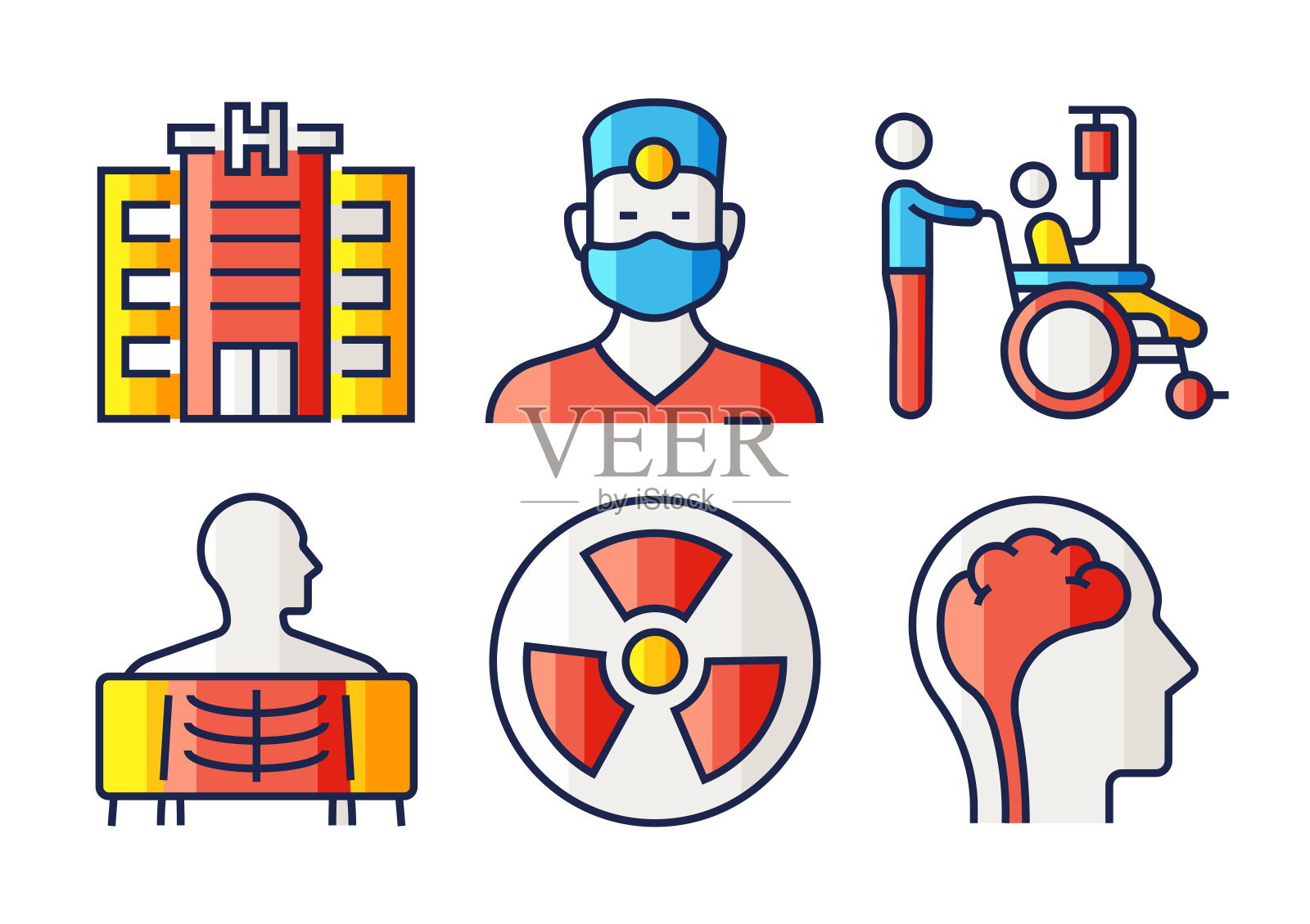 医疗保健和医疗平面线图标，轮廓向量符号插图。插画图片素材