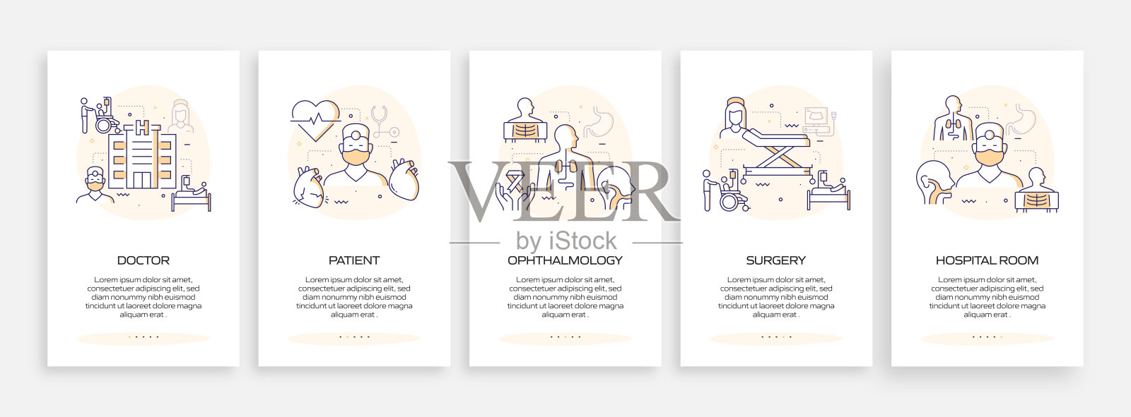 带图标的移动应用程序页面屏幕。UI设计模板矢量插图插画图片素材