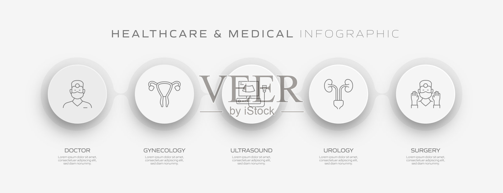 医疗保健和医疗相关流程信息图表模板。过程时间图。带有线性图标的工作流布局插画图片素材