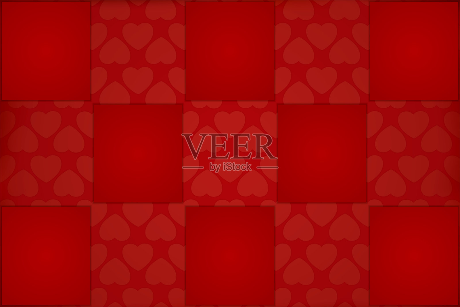 情人节主题鲜艳色彩矢量交替瓷砖图案圣诞背景，带有5x3小隔间的心形插画图片素材