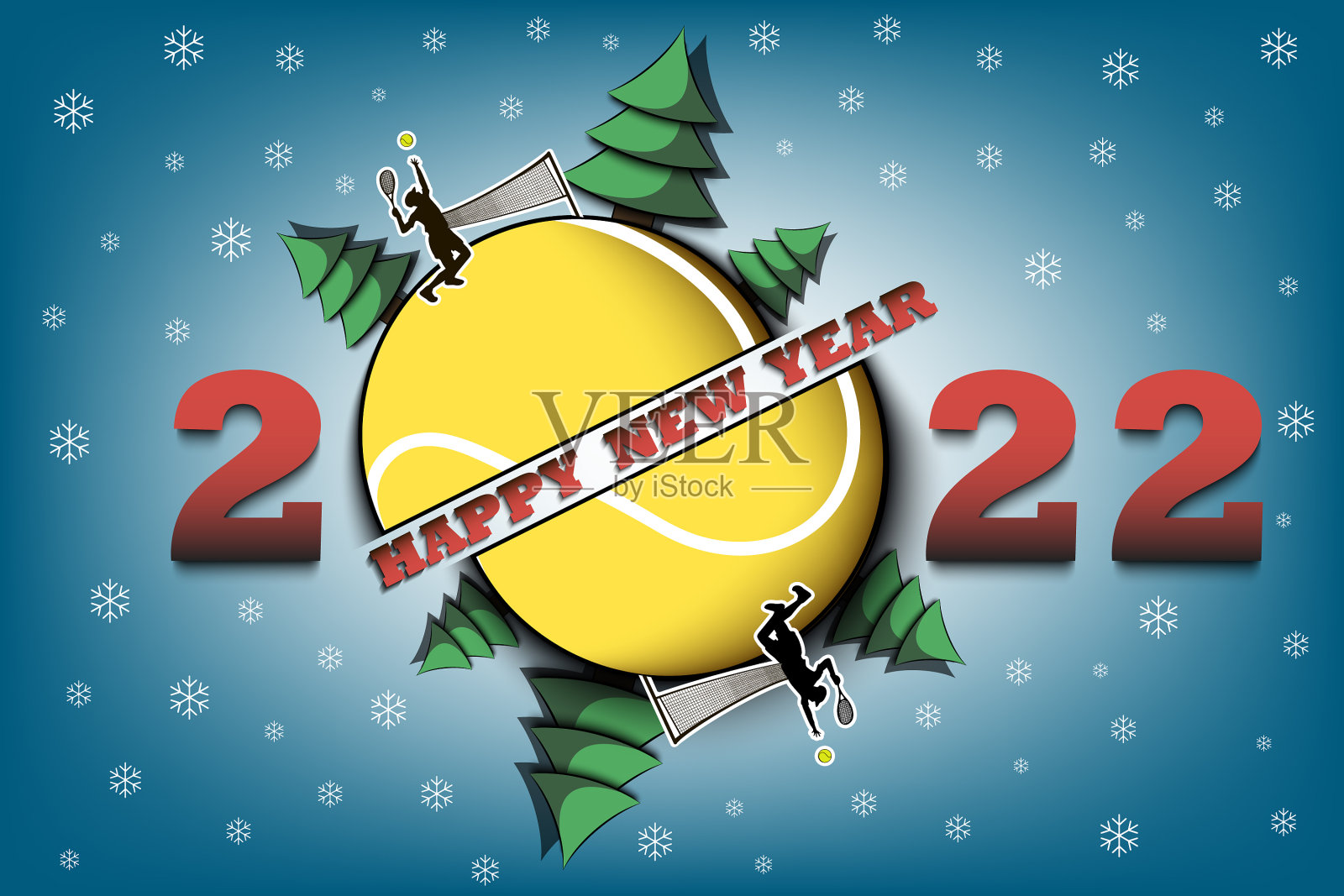 新年快乐，2022，网球插画图片素材