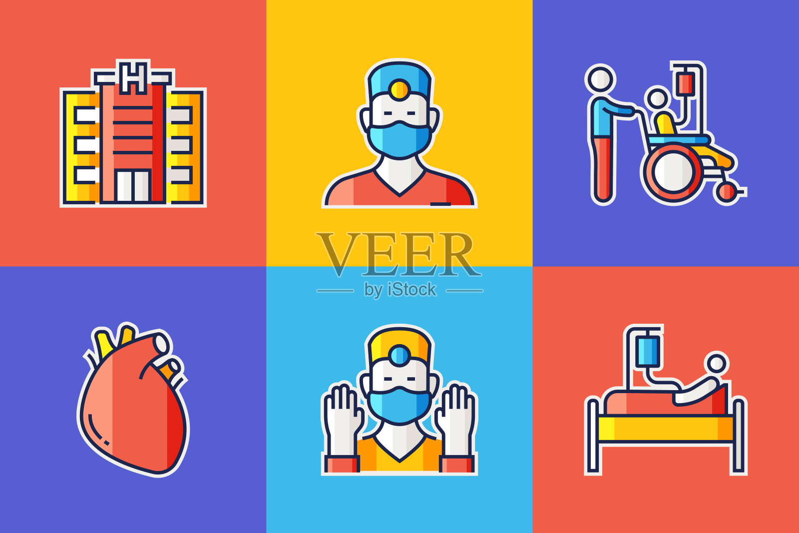 医疗保健和医疗平面线图标，轮廓向量符号插图。插画图片素材