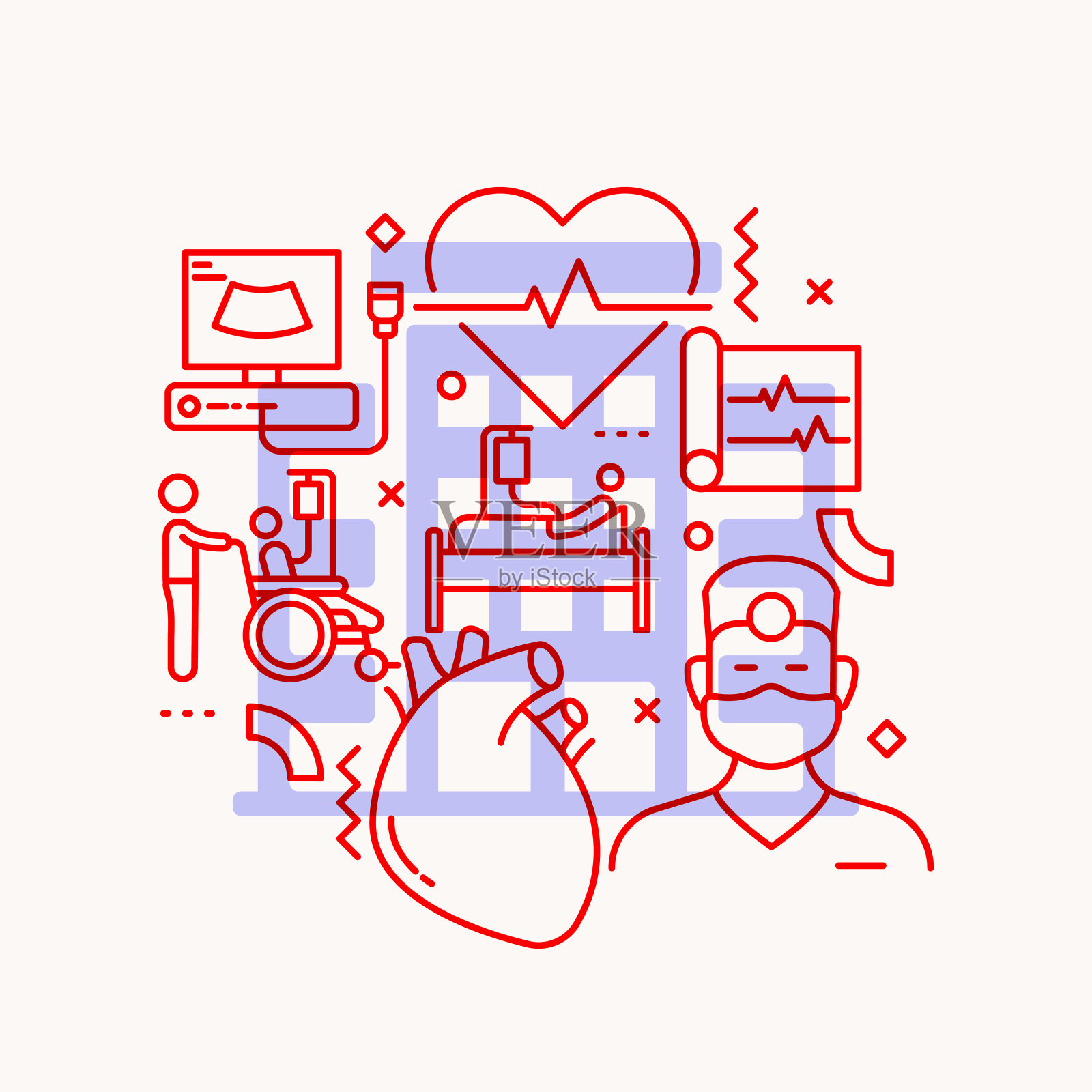 医疗保健和医疗相关的现代线条风格矢量插图插画图片素材