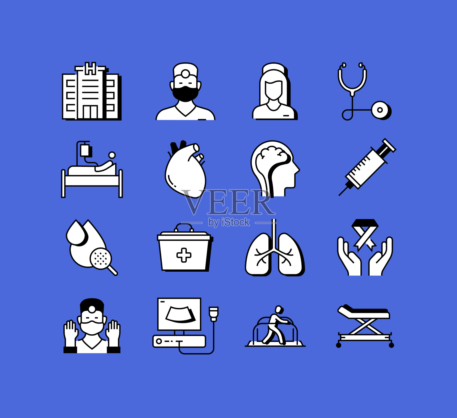 医学相关图标矢量集合。现代风格符号向量插图插画图片素材