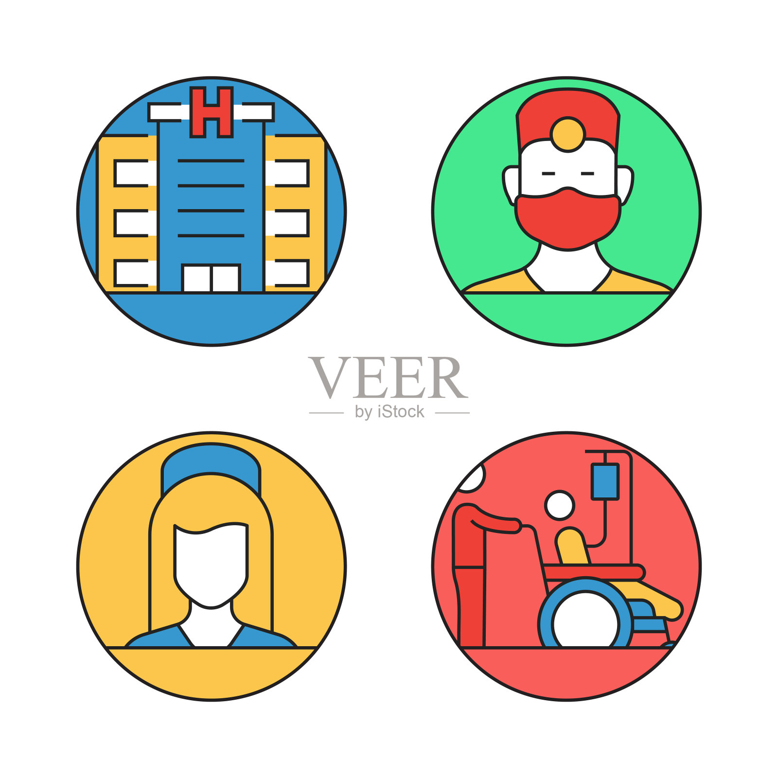 医疗保健和医疗平面线图标，轮廓矢量符号插图。插画图片素材