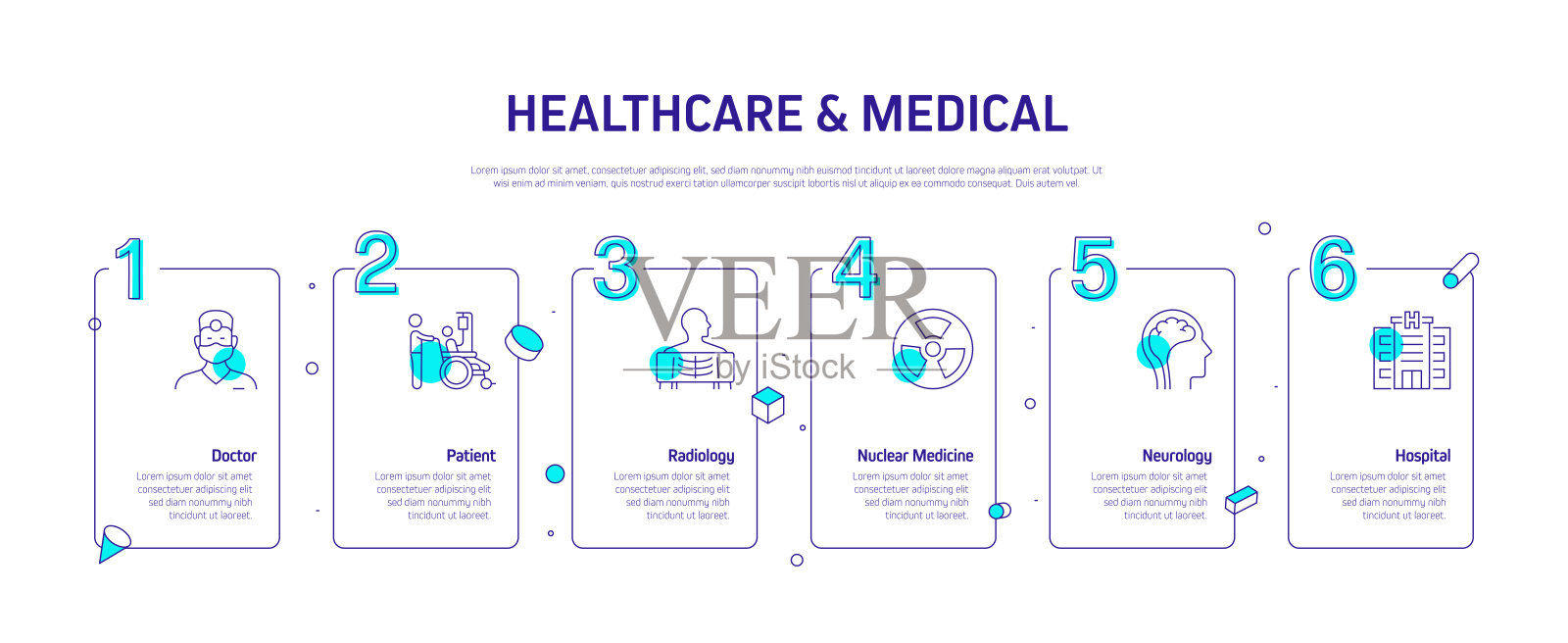 医疗保健和医疗相关流程信息图模板。过程时间图。使用线性图标的工作流布局插画图片素材
