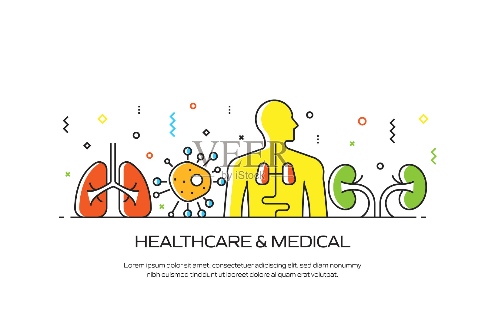医疗保健和医疗相关的现代线条风格矢量插图插画图片素材