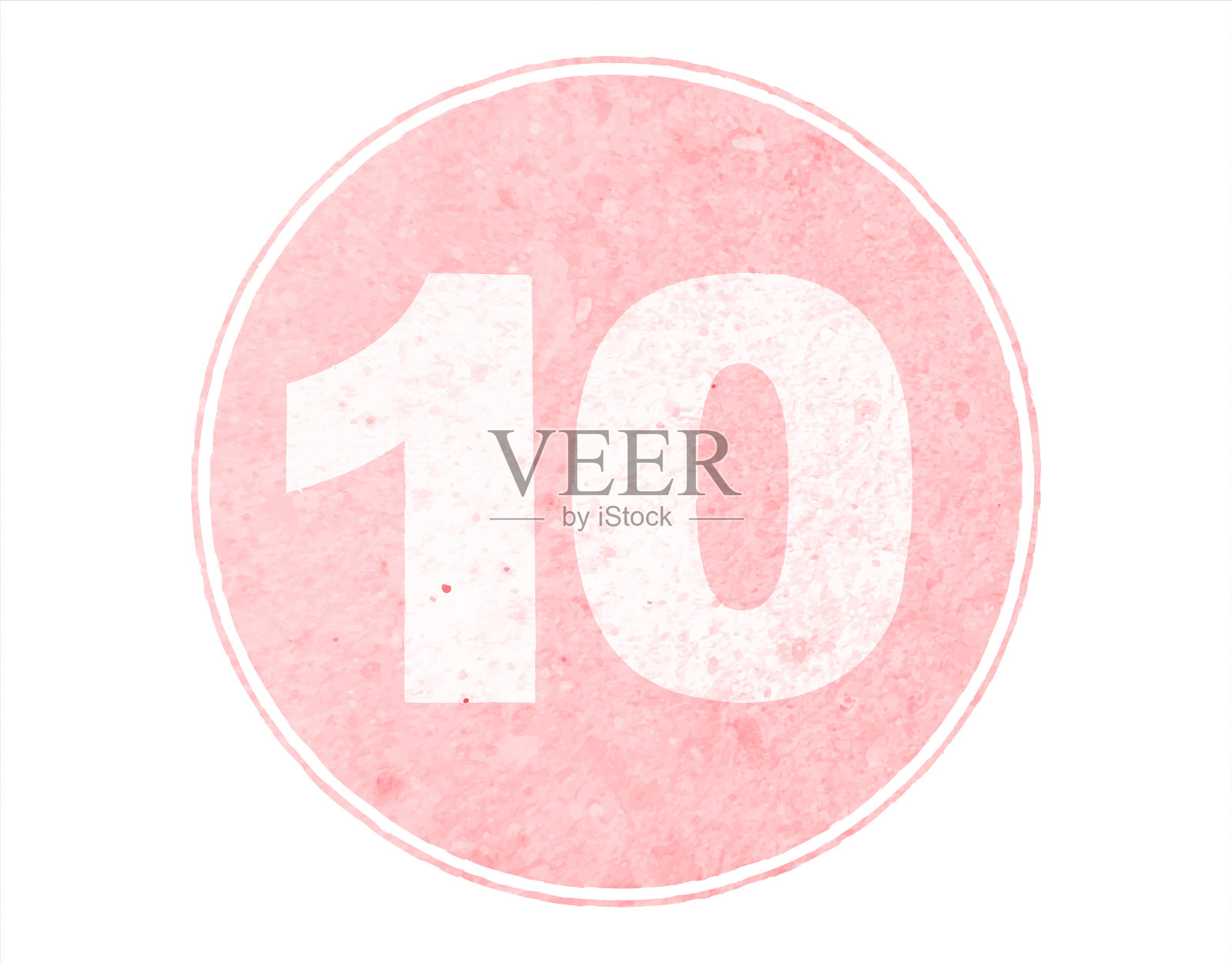 水平的软褪色的粉红色斑点数学数字10,10在白色矢量背景上的一个有边框或有框的淡桃色圆圈内圈-系列的一部分插画图片素材
