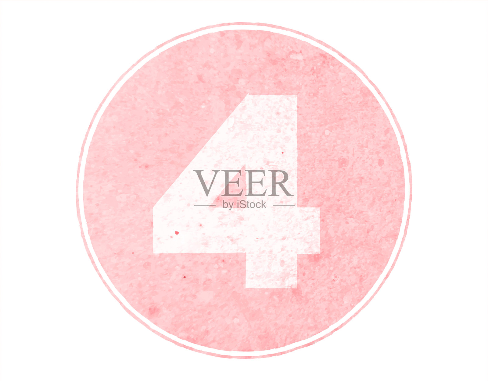 水平的软褪色的粉红色斑点数学数字4,4在白色矢量背景上的一个有边框或有框的淡桃色圆圈内圈-系列的一部分插画图片素材