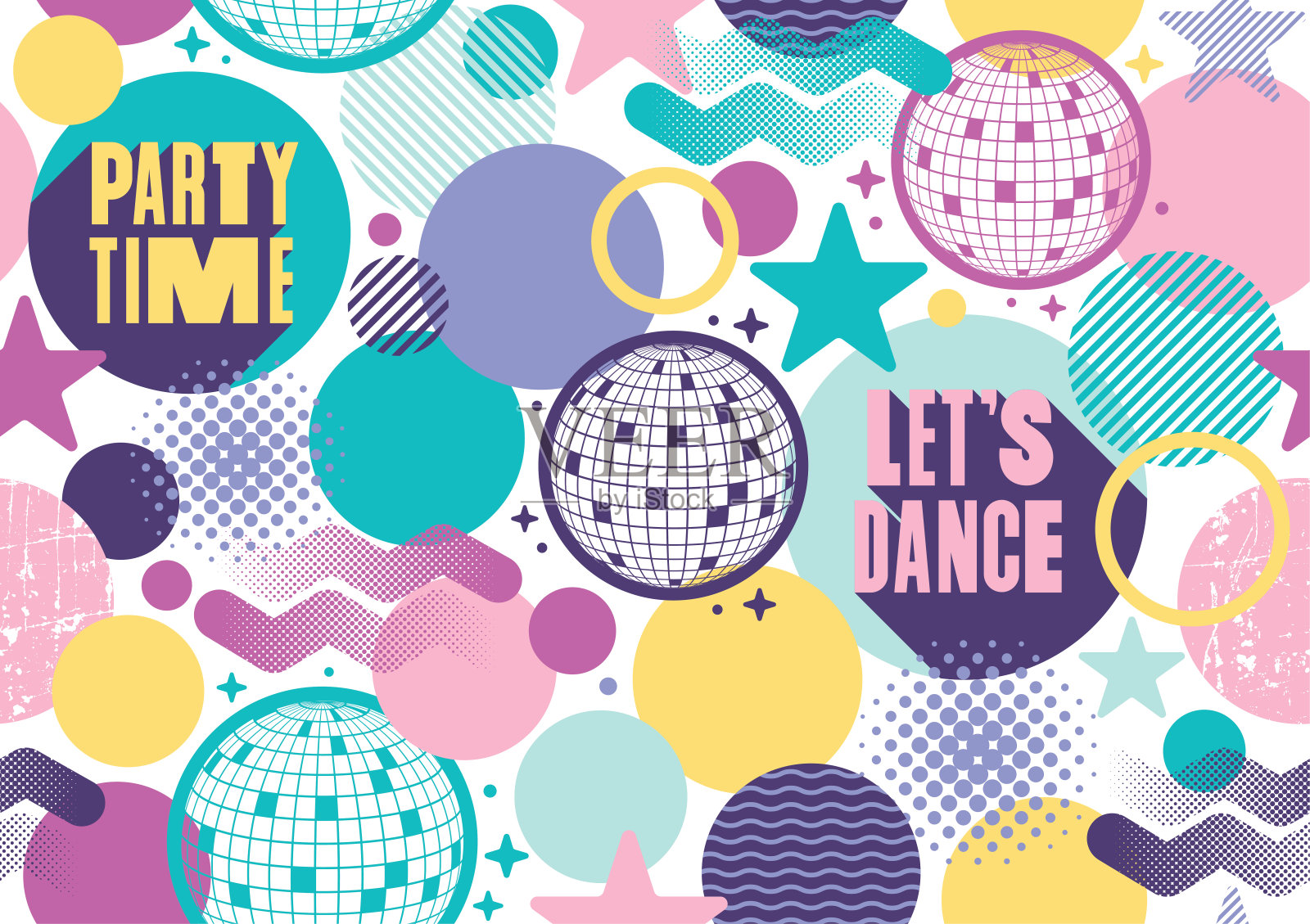 让我们跳舞复古派对背景抽象迪斯科俱乐部无缝模式插画图片素材