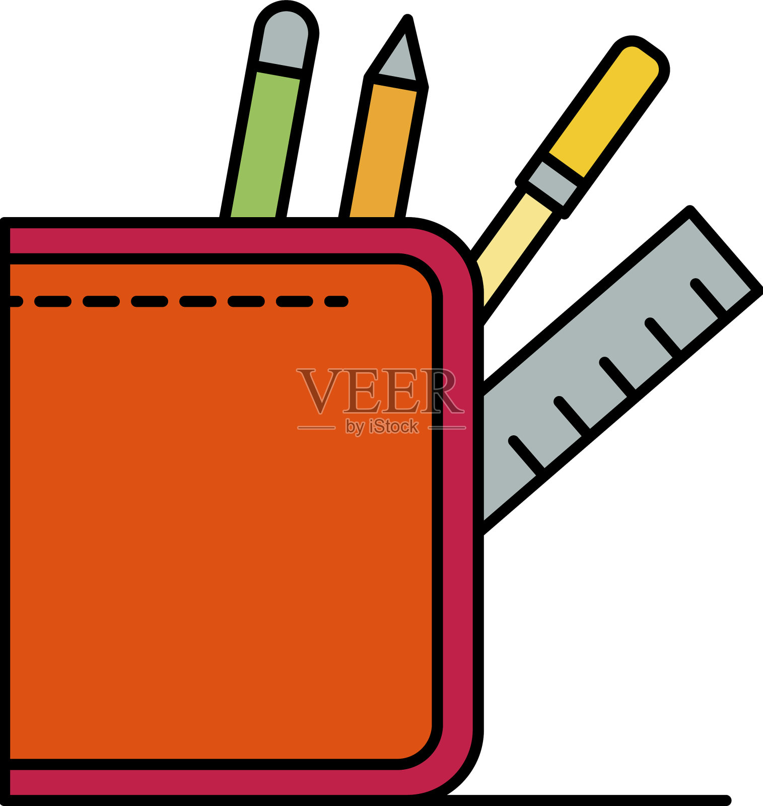铅笔盒图标颜色轮廓插画图片素材