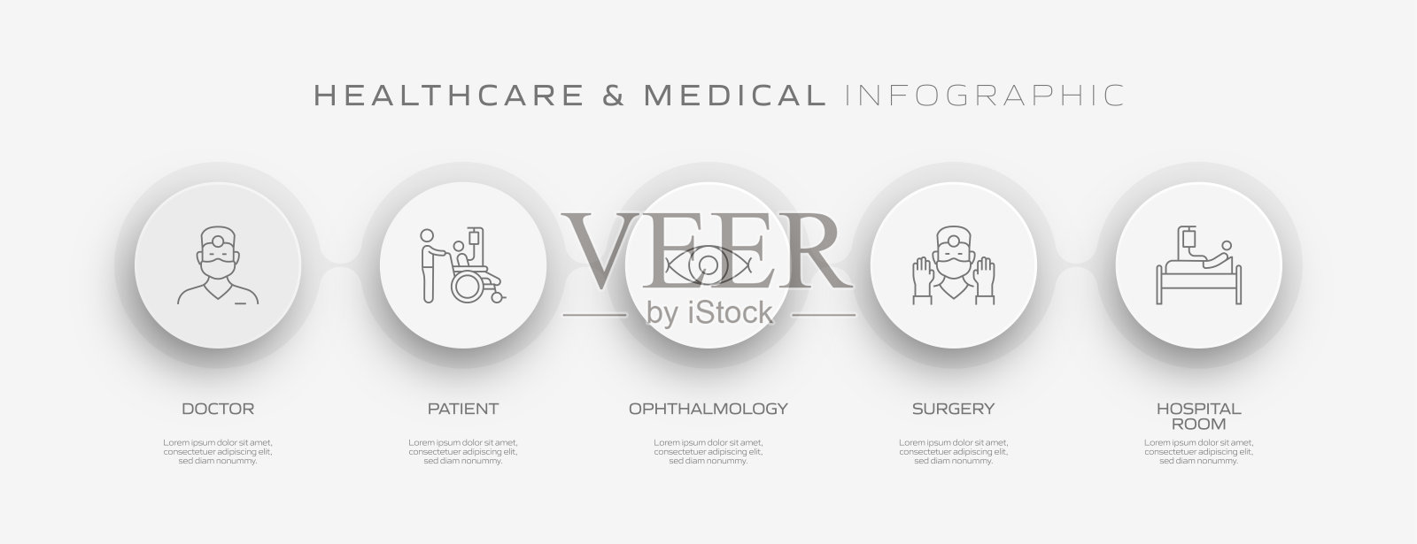 医疗保健和医疗相关流程信息图表模板。过程时间图。带有线性图标的工作流布局插画图片素材