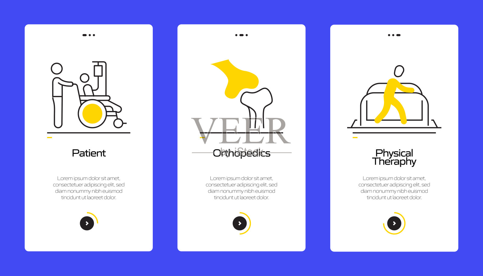 带图标的移动应用程序页面屏幕上的医疗保健和医疗概念。用户体验，用户界面设计模板矢量插图插画图片素材