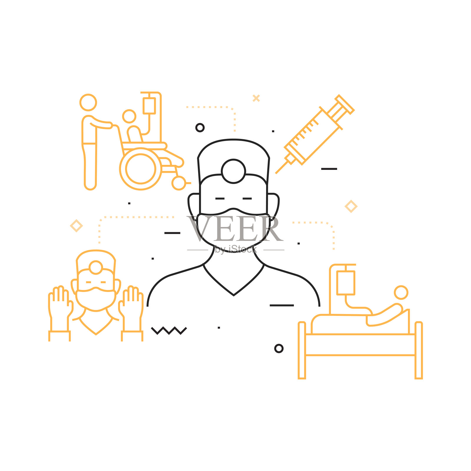 医疗保健和医疗相关线条图标。向量符号说明。插画图片素材