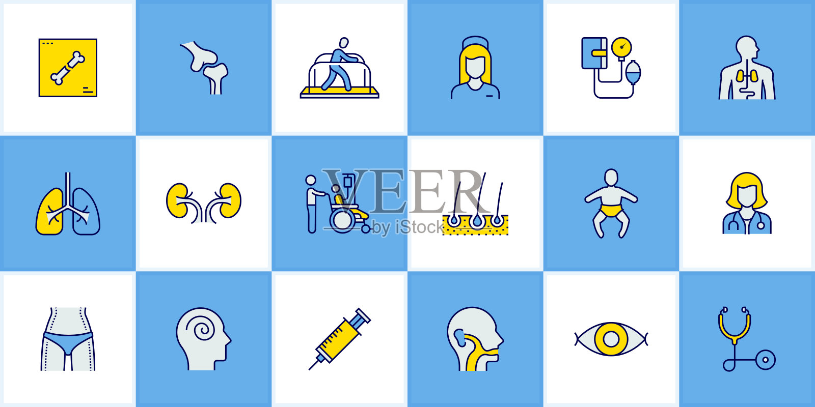 医疗保健和医疗平面线图标，轮廓矢量符号插图。插画图片素材