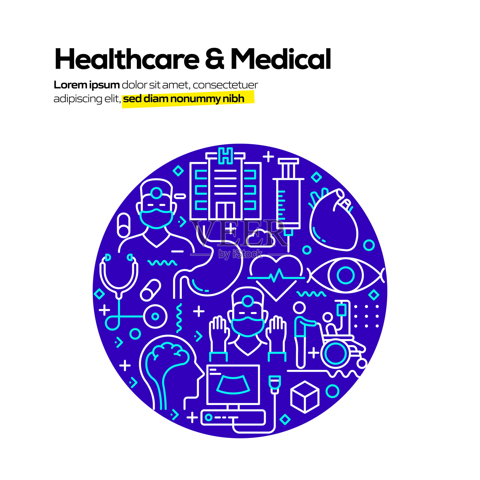 医疗保健和医疗相关的现代线条风格矢量插图插画图片素材