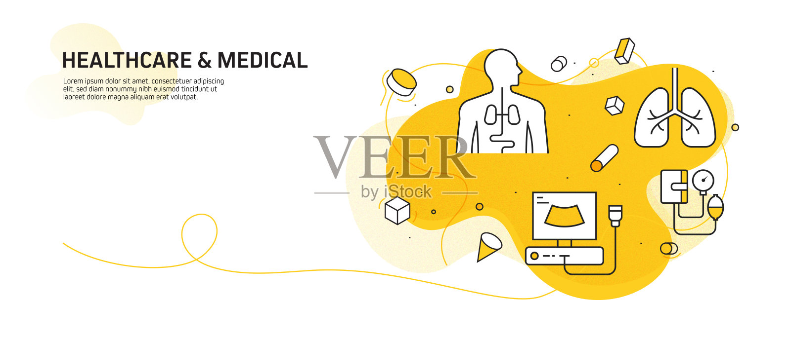 医疗保健和医疗相关的现代线条风格矢量插图插画图片素材