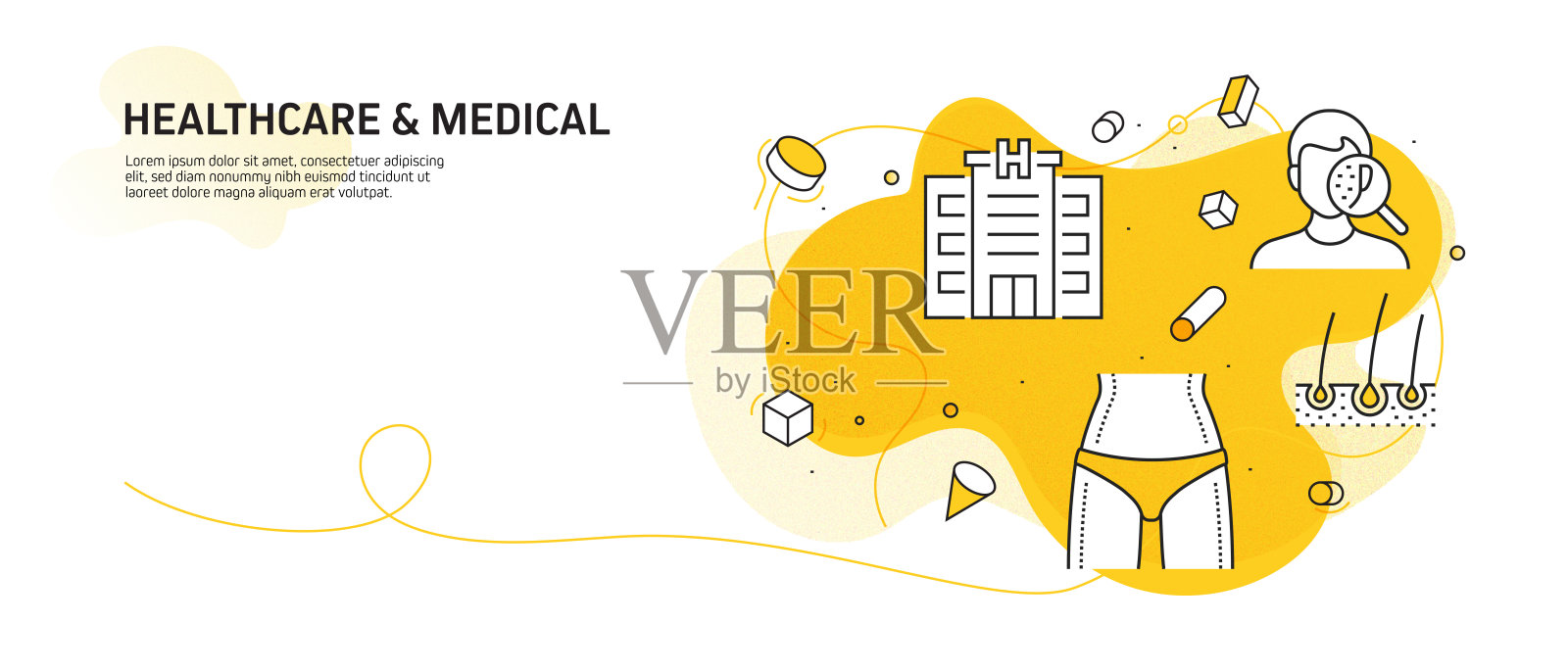 医疗保健和医疗相关的现代线条风格矢量插图插画图片素材