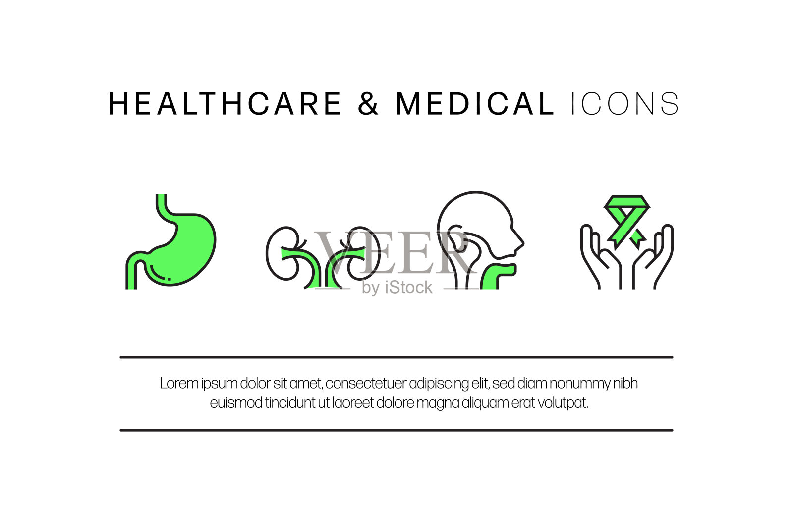 医疗保健和医疗平面线图标，轮廓矢量符号插图。插画图片素材