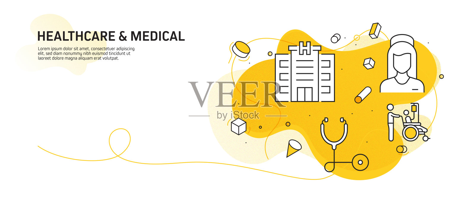 医疗保健和医疗相关的现代线条风格矢量插图插画图片素材